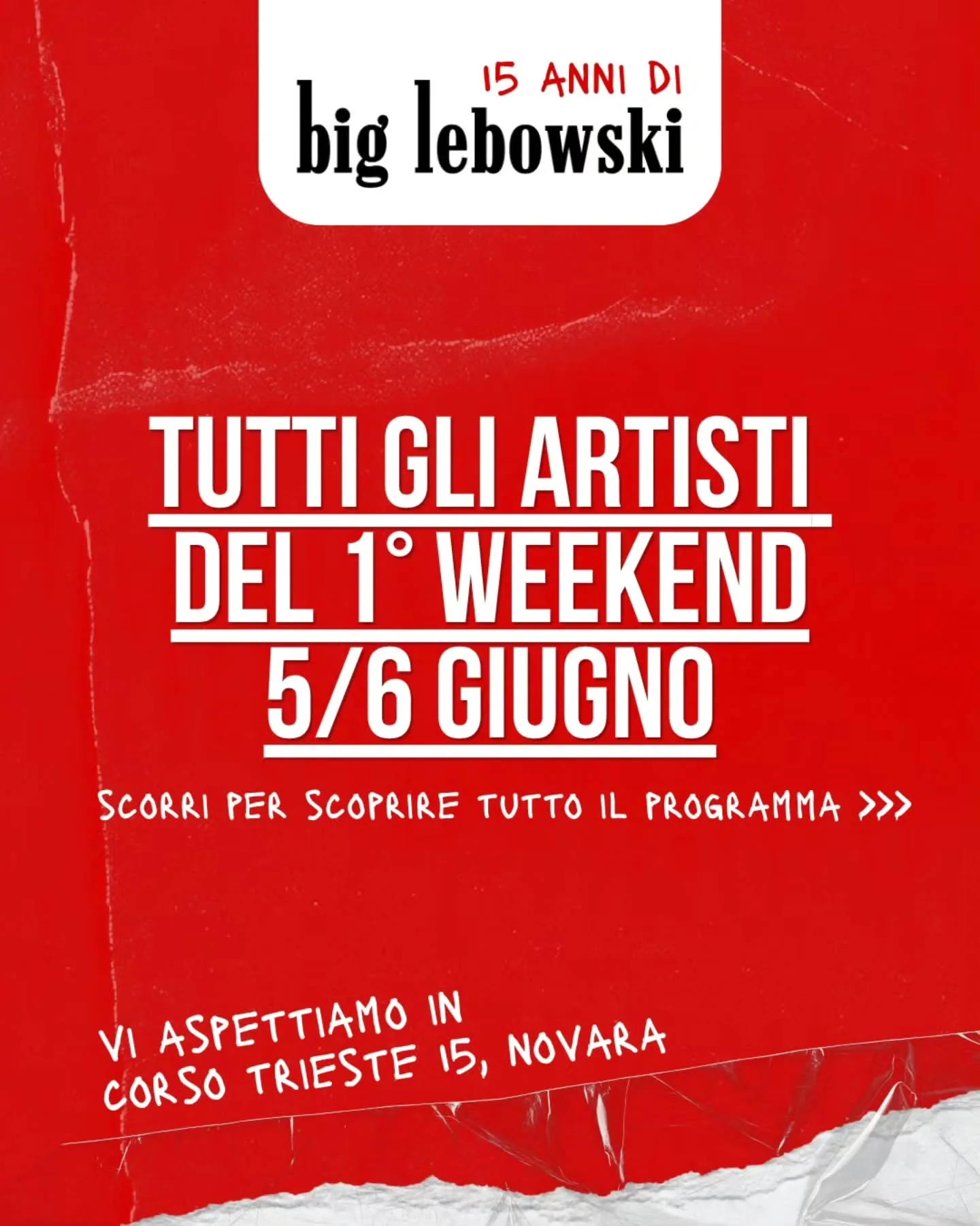 Festival 15 anni di Big Lebowski – primo weekend, 5 e 6 giugno 2026 – Novara