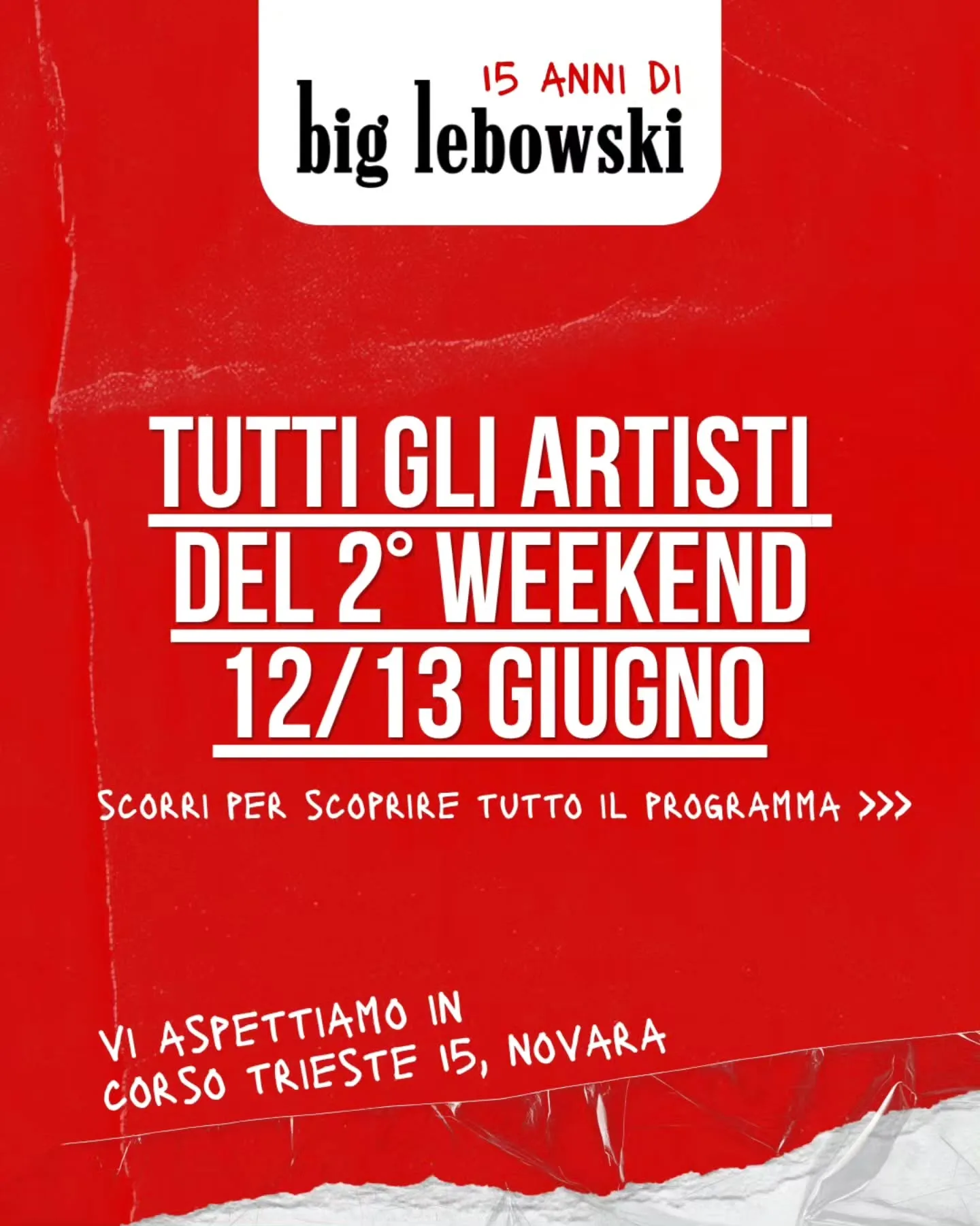 Festival 15 anni di Big Lebowski – secondo weekend, 12 e 13 giugno 2026 – Novara