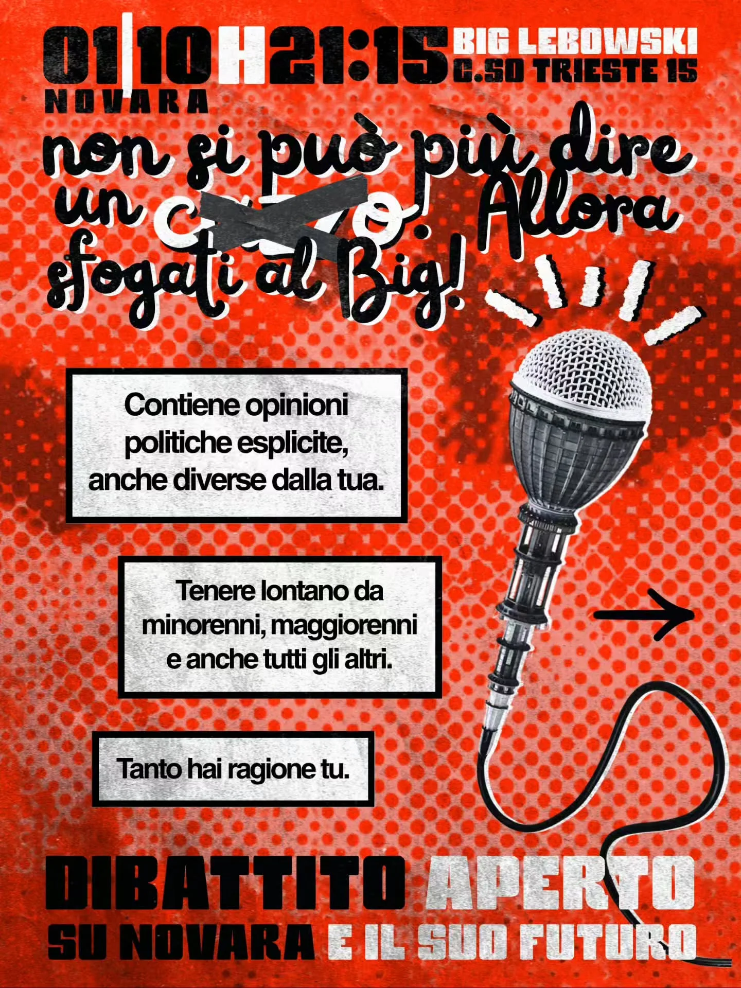 Dibattito aperto su Novara e il suo futuro – 1 ottobre 2026 al Big Lebowski Culture Club