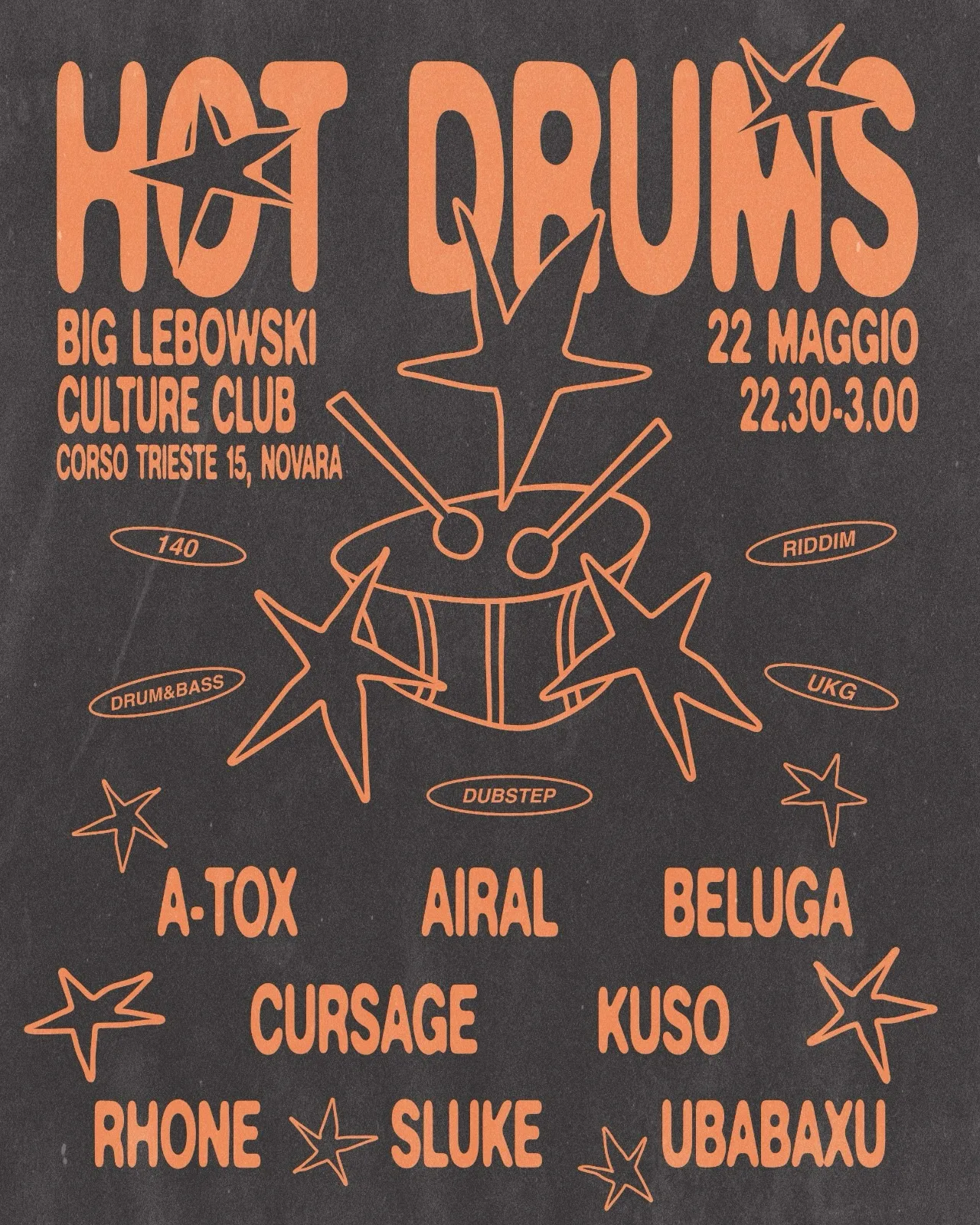 Hot Drums – 22 maggio 2026 al Big Lebowski Culture Club di Novara